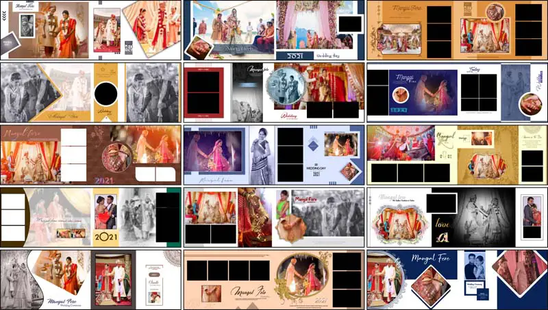 35 Mangal Fere Creative Wedding Album Design 12x36 PSD