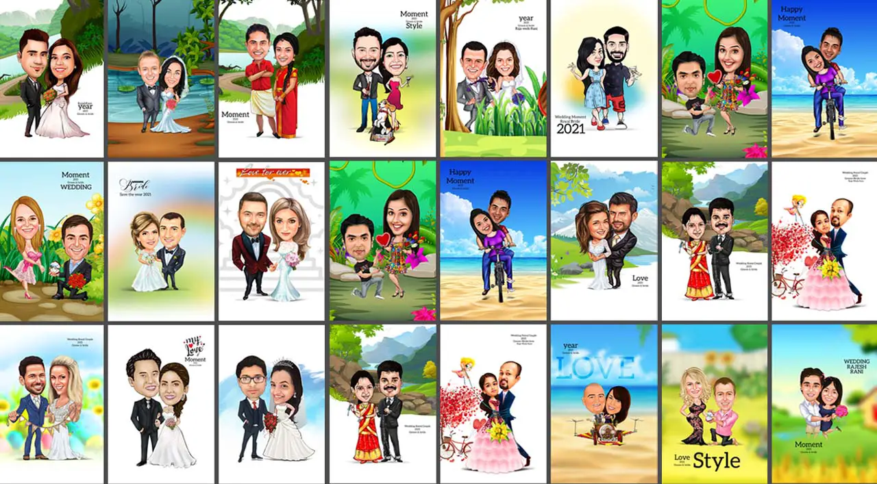 Top 20 Digital Cartoon Couple Caricatures PSD Templates