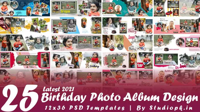 Latest 2021 Birthday Photo Album Design 12x36 PSD Templates