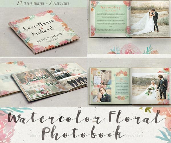 Watercolor Floral PSD Photobook For Wedding Album