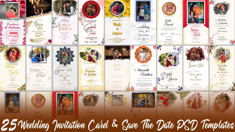 25 Wedding Invitation Cards PSD Templates