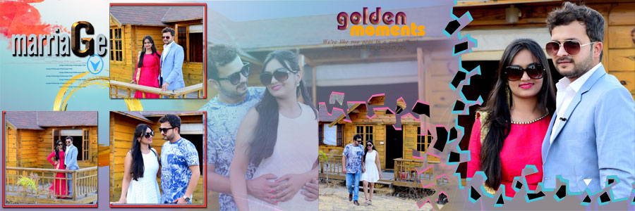 Pre-wedding album layout PSD for couple photographers, design 18