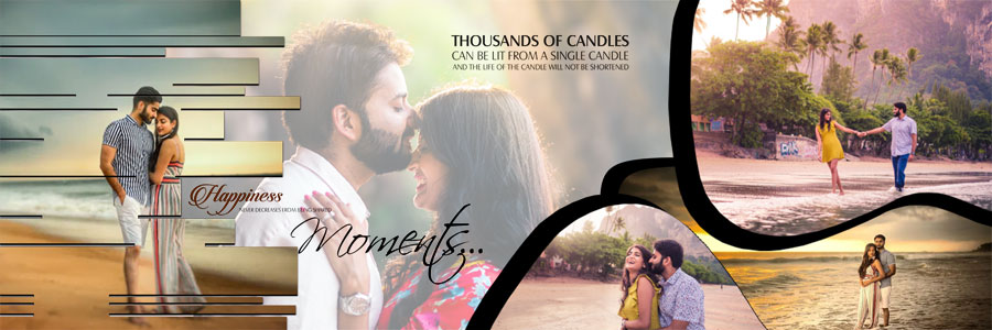 12x36 pre-wedding photo album DM design for Photoshop, template 03