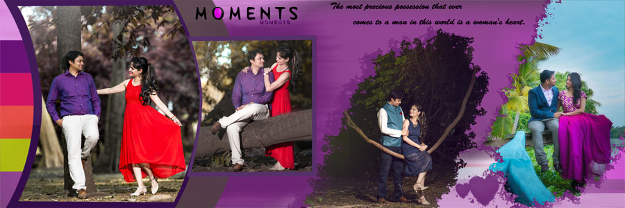 Pre-wedding photo album PSD template for couple shoots, design 07