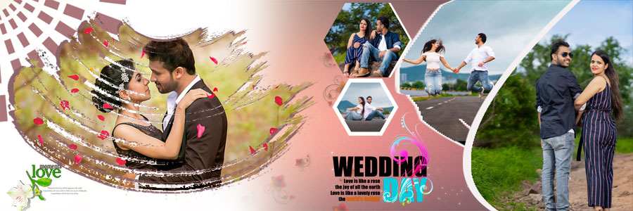 Editable pre-wedding album spread PSD 12x36, template 09