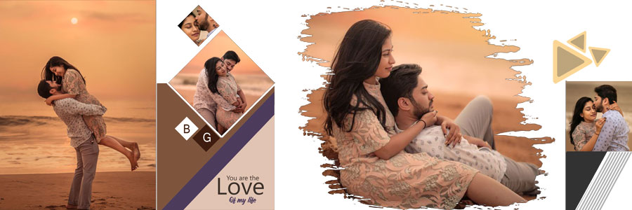 Pre-wedding couple photo album PSD layout in 12x36 size, preview 3