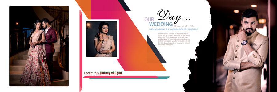 Pre-wedding photoshoot album design template for Photoshop, preview 5