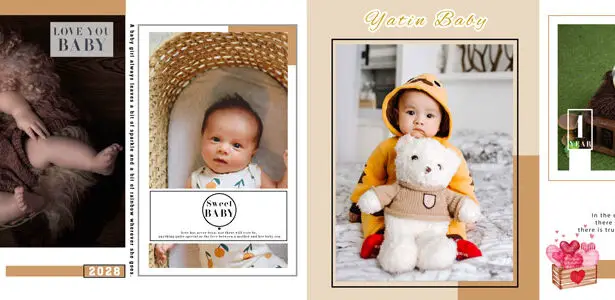 Newborn Baby Photo Album Design 12x36 PSD Template 02