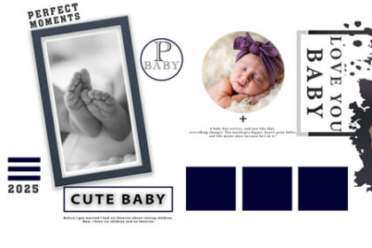 Newborn Baby Photo Album Design 12x36 PSD Template 03