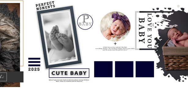 Newborn Baby Photo Album Design 12x36 PSD Template 03
