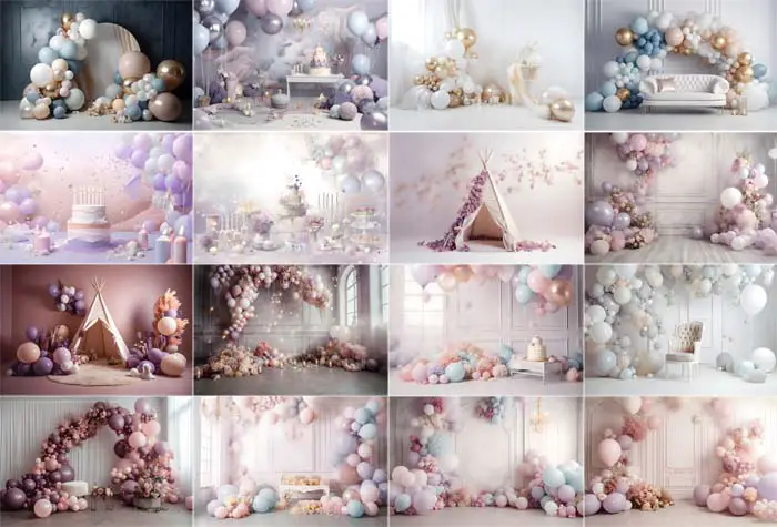 (18) 1st Birthday Cake Smash Digital Backdrop Bundle