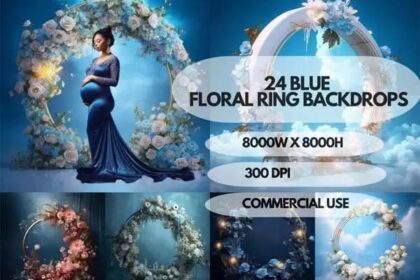 24 Blue Floral Ring Maternity Backdrop