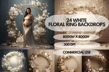 24 White Floral Ring Maternity Digital Backdrops