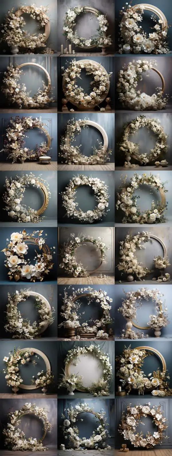 24 White Flowers Halo Ring Backdrops