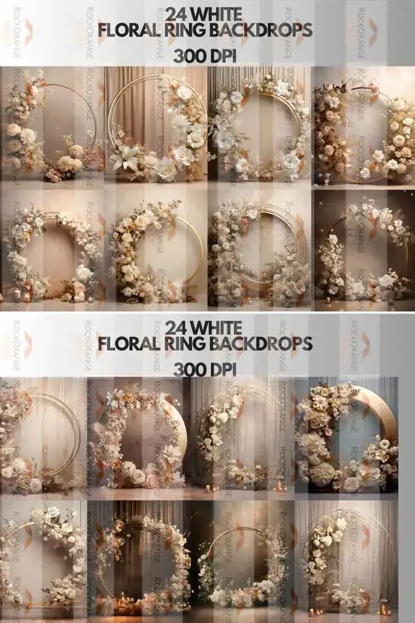 24 White Floral Ring Maternity Digital Backdrops