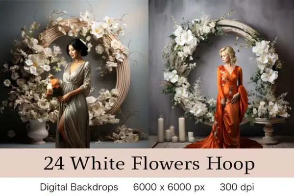 24 White Flowers Halo Ring Backdrops