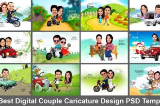 12 Digital Cartoon Couple Caricature PSD Templates