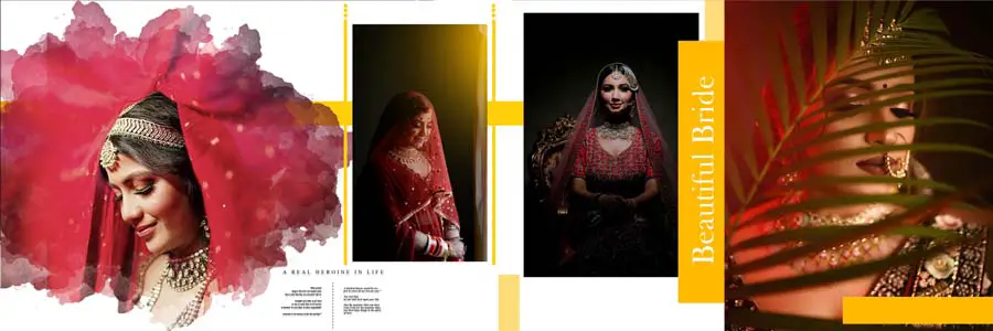 Bride Close-up Photo Album Design 12x36 PSD template for wedding photographers and album designers