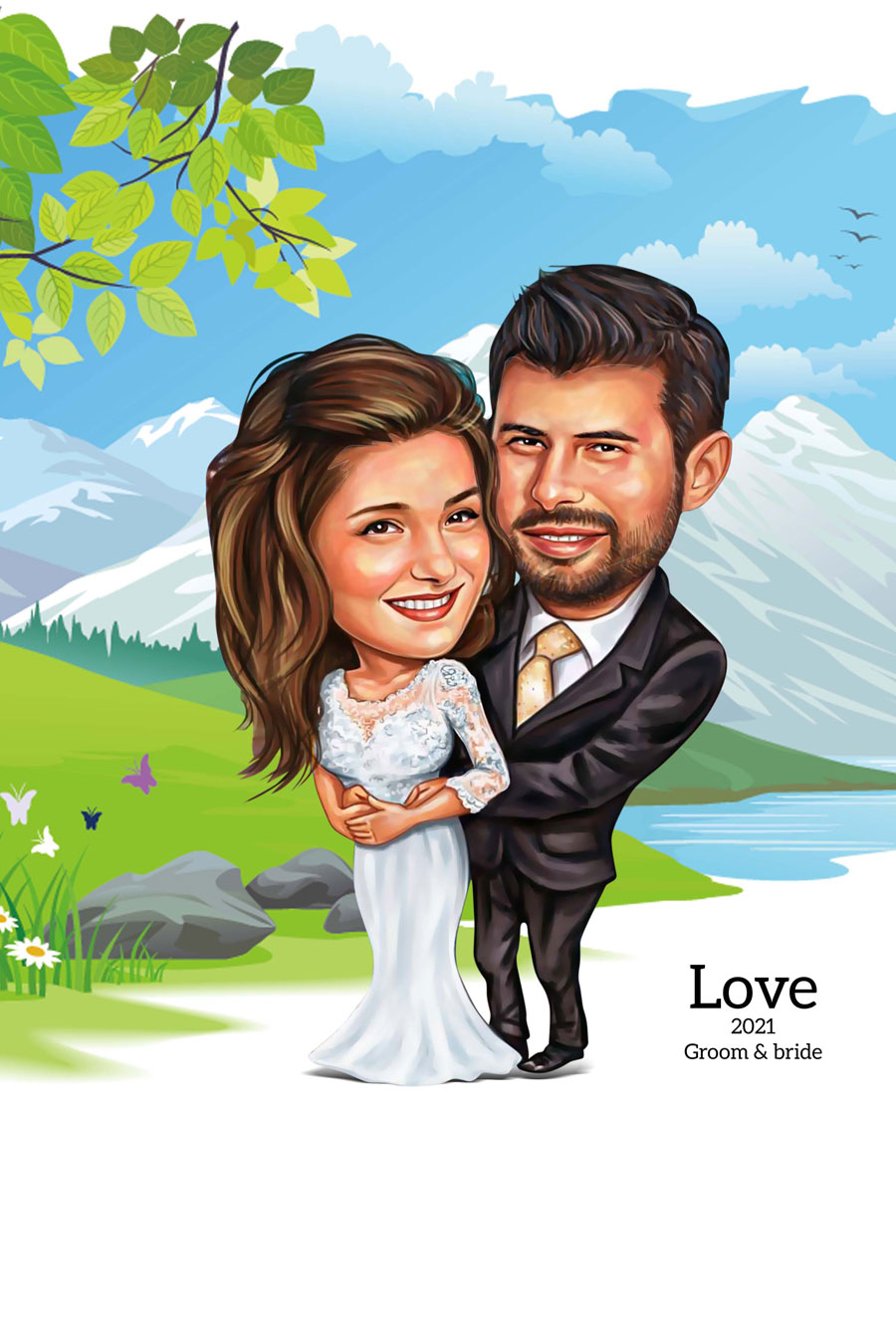 Digital Cartoon Couple Caricatures PSD