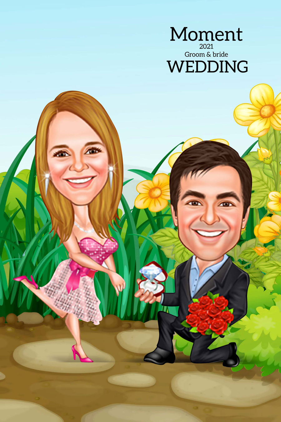 Cartoon Couple Caricatures PSD Templates