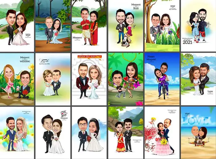 20 Digital Cartoon Couple Caricatures PSD