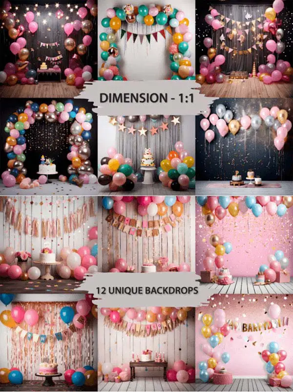 Happy Birthday Digital Backdrop Bundle