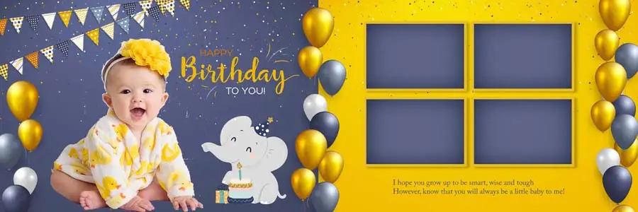 1st birthday album PSD 12x36 — pastel floral cover template