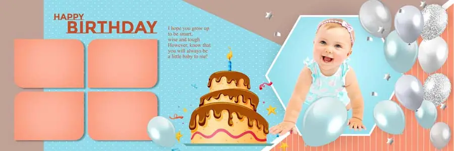 1st birthday album PSD 12x36 — cute animal theme baby album design