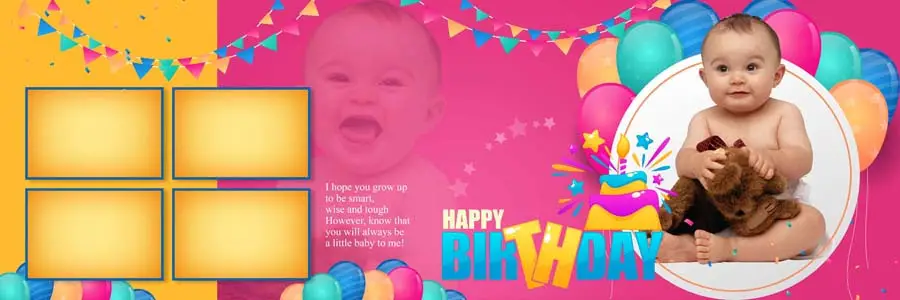 1st birthday album 12x36 PSD — cute baby girl photo layout