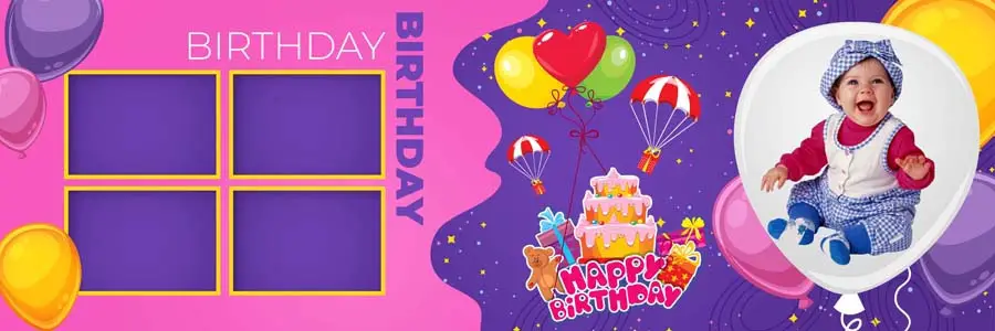 1st birthday album PSD 12x36 — scrapbook style editable PSD template