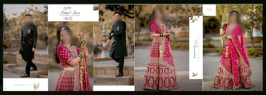 12x36 album PSD template vertical bridal poses showcasing pink lehenga