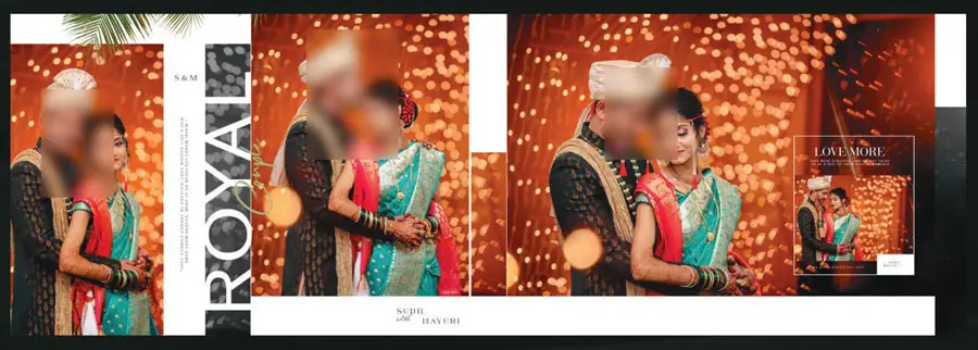 12x36 album PSD template warm bokeh couple portrait spread