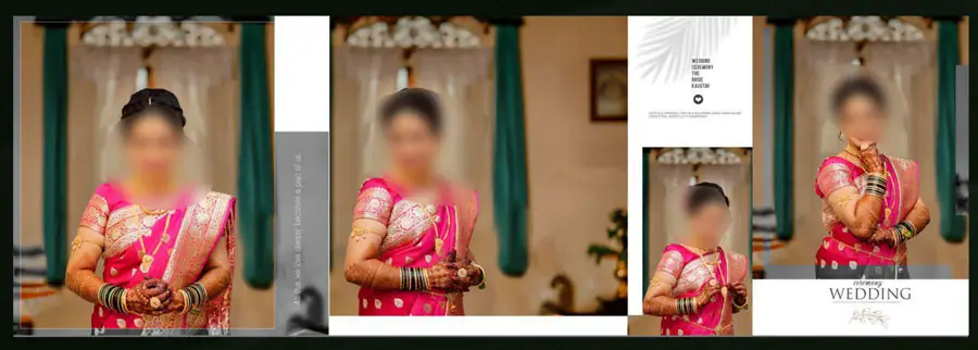12x36 album PSD template bridal portrait layout with pink saree and closeup frames