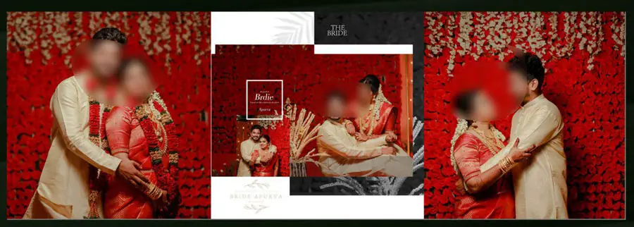 12x36 album PSD template red floral backdrop couple pose collage