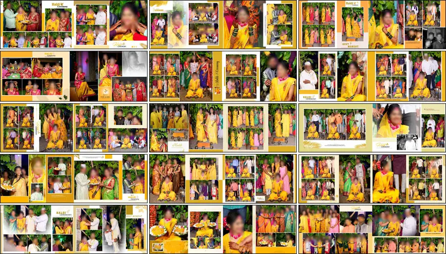 Preview — 16 Haldi ceremony album design PSD templates (12x36, high quality, editable)