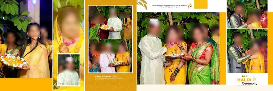 Haldi album design PSD template 10 — editable 12x36 photo album for weddings