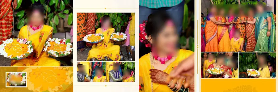 Haldi ceremony album design PSD template 11 — 12x36 wedding album PSD