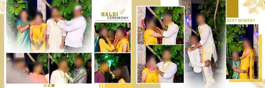 Haldi ceremony album design PSD template 16 — editable 12x36 wedding album