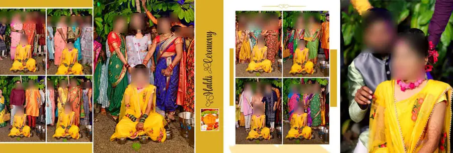 Haldi album design PSD template 4 — premium 12x36 editable wedding layout