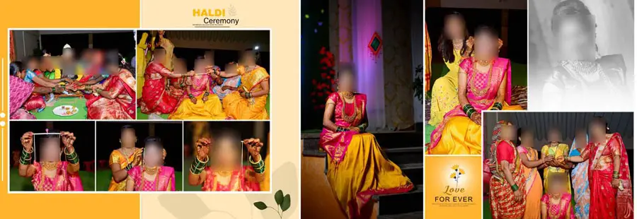Haldi ceremony album PSD template 7 — editable 12x36 wedding album layout