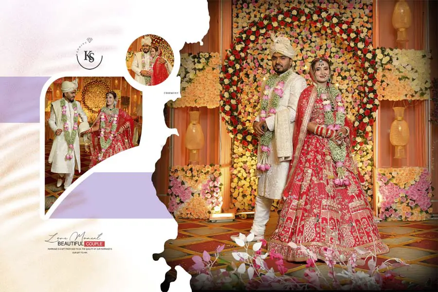 Elegant couple portrait wedding album cover PSD template 12x18