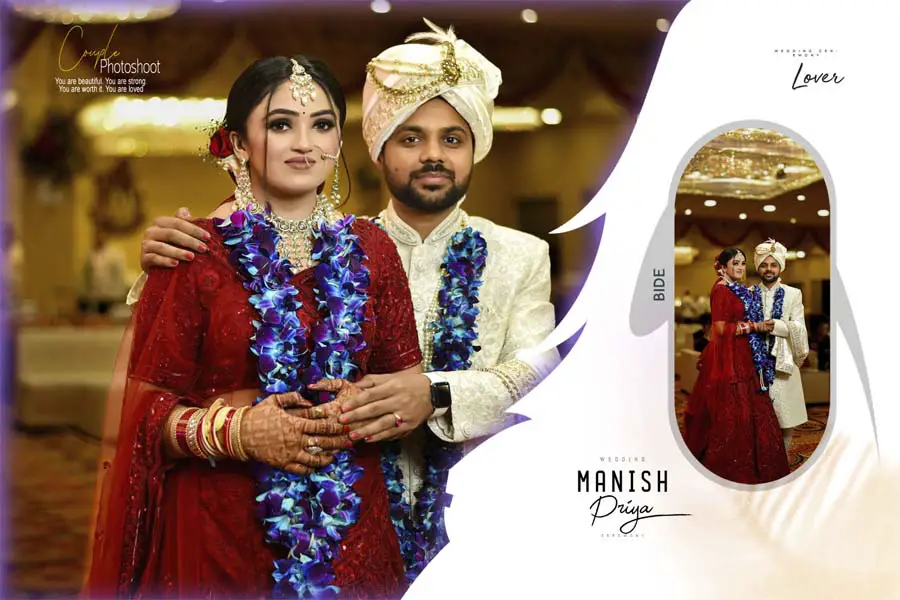 Stylish 12x18 wedding album cover design PSD for Indian weddings