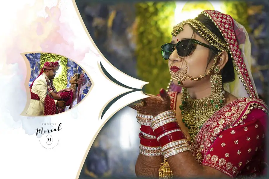 Creative 12x18 wedding album cover PSD for Indian bride and groom