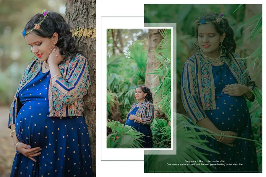 maternity couple portrait 12x36 PSD template 300 dpi editable PSD purple dress forest