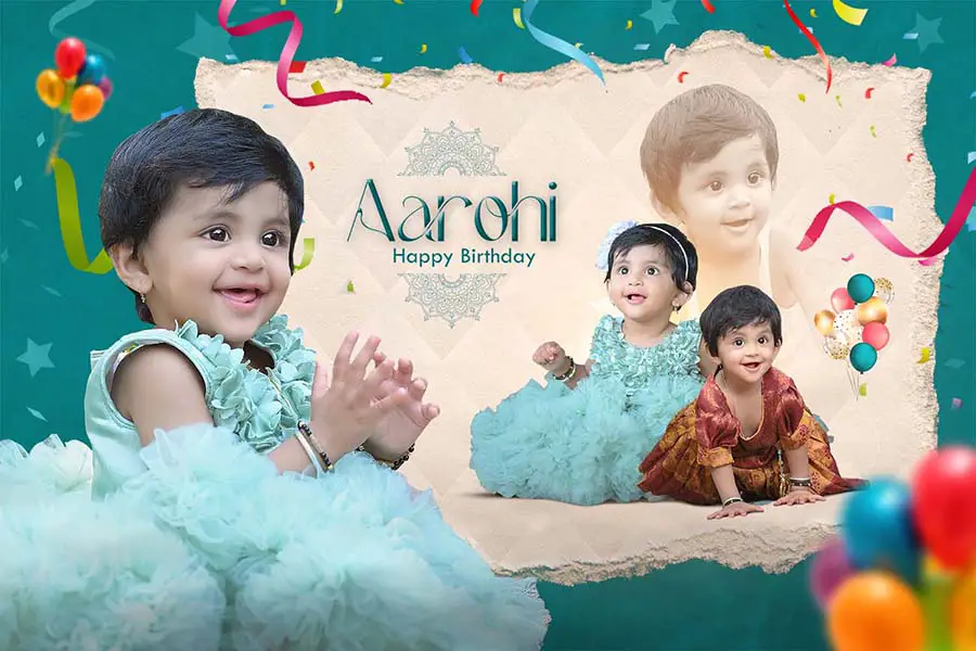 Baby happy birthday album cover design PSD 12x18 first birthday template