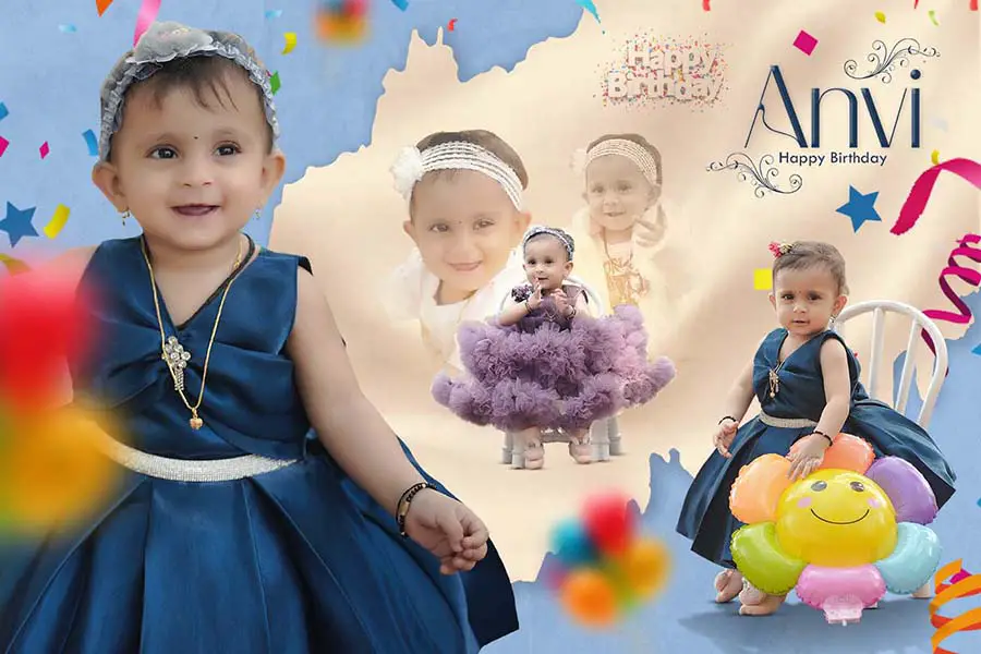 12x18 birthday album cover PSD for baby photo book design