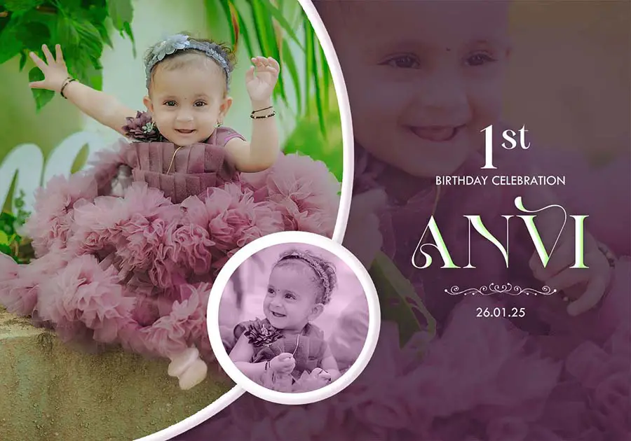 Editable baby birthday album cover template 12x18 Photoshop design