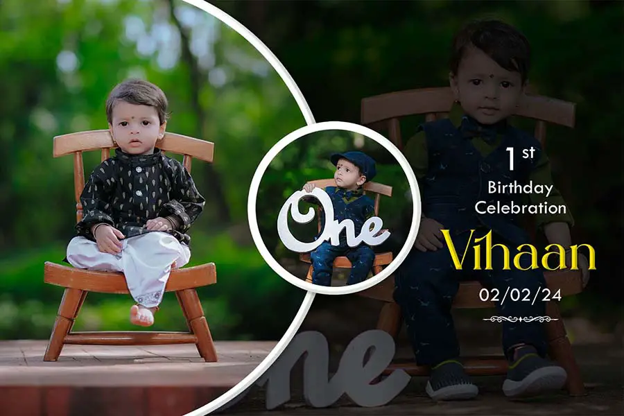 Creative baby first birthday album cover PSD layout 12x18