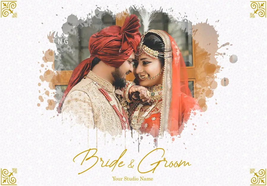 Luxury wedding album back cover PSD template 14x20 for premium albums