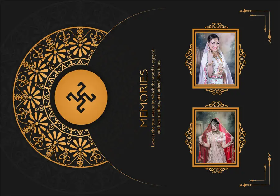 Elegant wedding album back cover design PSD 14x20 with soft tones